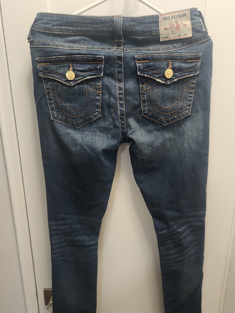 True Religion Women's Medium Blue Skinny Jeans with Signature Back Pockets